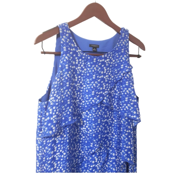 Ann Taylor Silk Chiffon Dress Fairy Polka Dot Ruffle Tiered Dainty Blue Size 14 - Picture 3 of 14